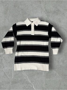 H&M Black & White Striped Polo Sweater